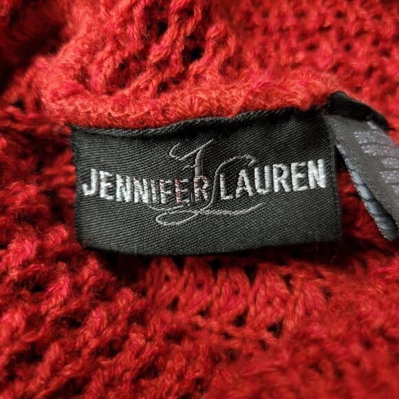 Jennifer Lauren Sweater Womens L Red Open Knit Side Lace Up Dolman Cowl Neck - Picture 2 of 14